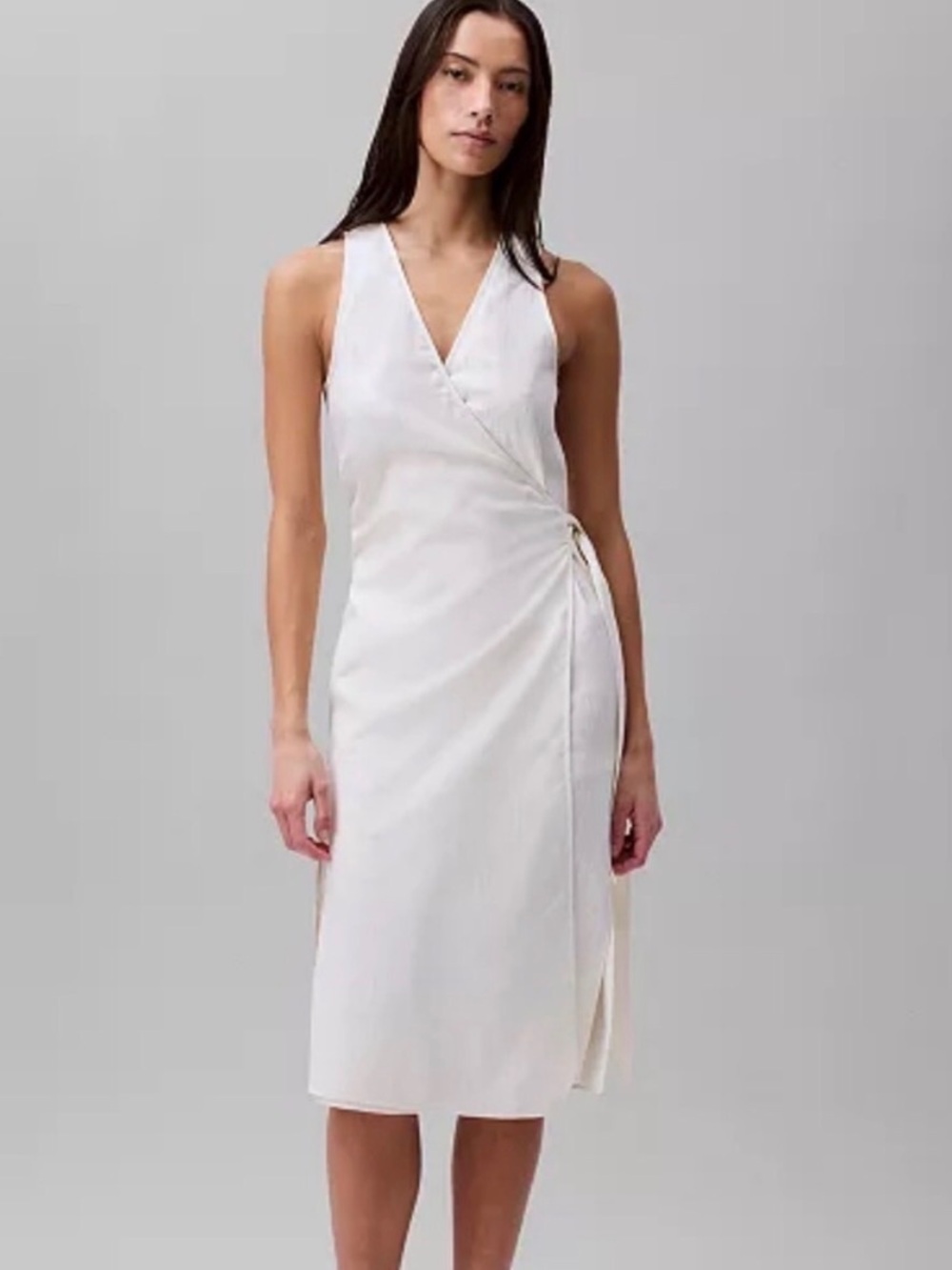 Calvin Klein White Sleeveless Wrap Midi Dress
